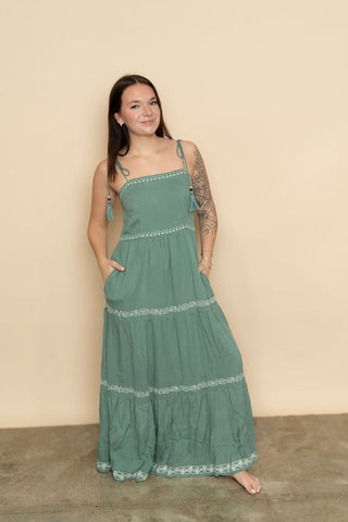 Heather Embroidered Tiered Maxi Sun Dress - Wild Lavender Boutique