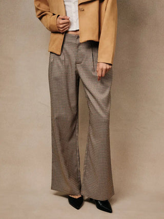 Jackie Houndstooth Wide Leg Pants - Brown