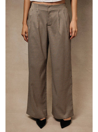 Jackie Houndstooth Wide Leg Pants - Brown