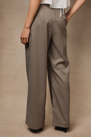 Jackie Houndstooth Wide Leg Pants - Brown