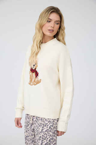 Intarsia Puppy Crew Neck Sweater - Wild Lavender Boutique