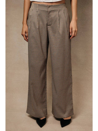Jackie Houndstooth Wide Leg Pants - Brown - Wild Lavender Boutique