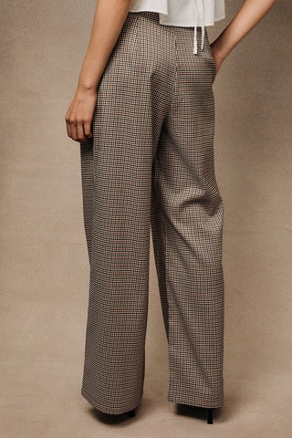 Jackie Houndstooth Wide Leg Pants - Brown - Wild Lavender Boutique