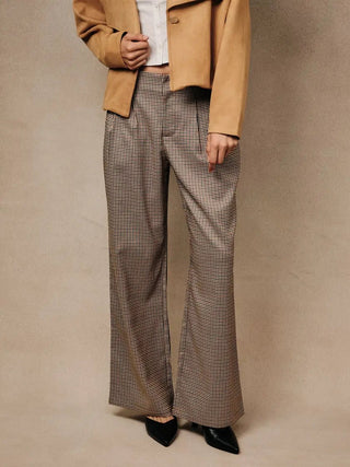 Jackie Houndstooth Wide Leg Pants - Brown - Wild Lavender Boutique