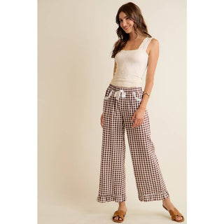 Jaidyn Gingham Ruffle Pants - Brown - Wild Lavender Boutique
