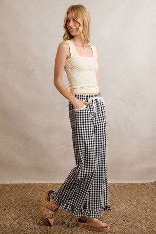 Jaidyn Gingham Ruffle Pants - Brown - Wild Lavender Boutique