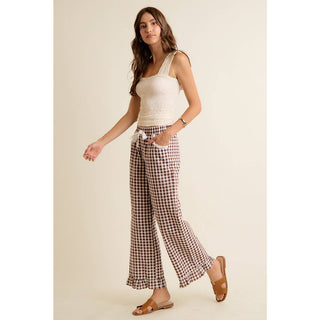 Jaidyn Gingham Ruffle Pants - Brown - Wild Lavender Boutique