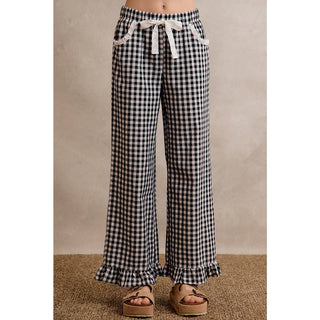 Jaidyn Gingham Ruffle Pants - Brown - Wild Lavender Boutique