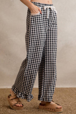 Jaidyn Gingham Ruffle Pants - Brown - Wild Lavender Boutique