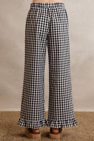 Jaidyn Gingham Ruffle Pants - Brown - Wild Lavender Boutique