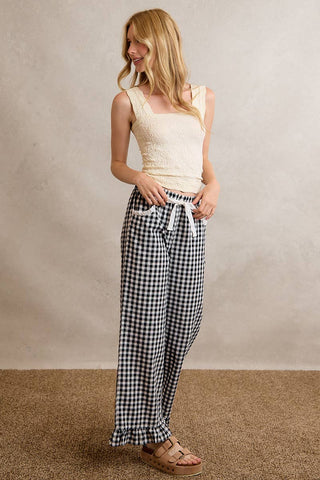 Jaidyn Gingham Ruffle Pants - Brown - Wild Lavender Boutique