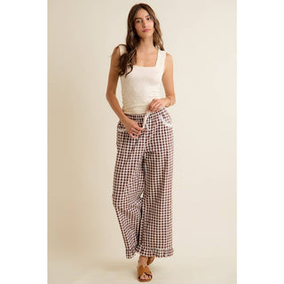 Jaidyn Gingham Ruffle Pants - Brown - Wild Lavender Boutique