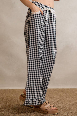 Jaidyn Gingham Ruffle Pants - Brown - Wild Lavender Boutique