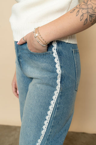 Jamie Lace Side Barrel Jeans - Wild Lavender Boutique