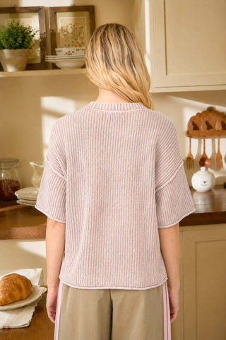 Jessie Washed Crew Neck Short Sleeve Sweater - Light Khaki - Wild Lavender Boutique