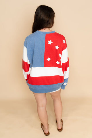 Juniper Mineral Washed American Flag Sweatshirt - Wild Lavender Boutique