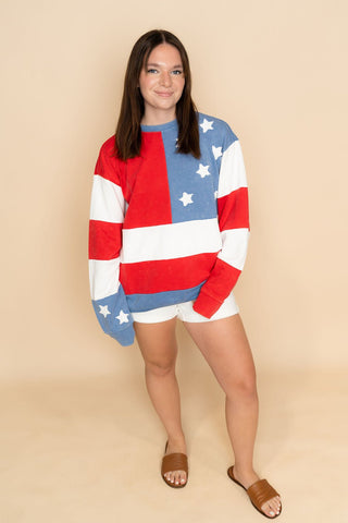 Juniper Mineral Washed American Flag Sweatshirt - Wild Lavender Boutique