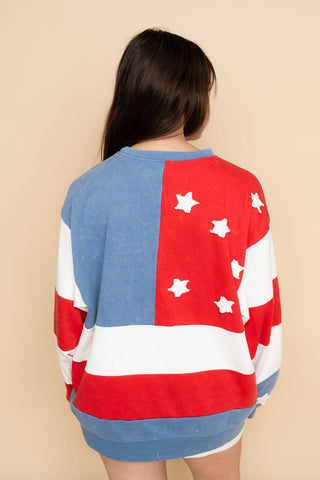 Juniper Mineral Washed American Flag Sweatshirt - Wild Lavender Boutique