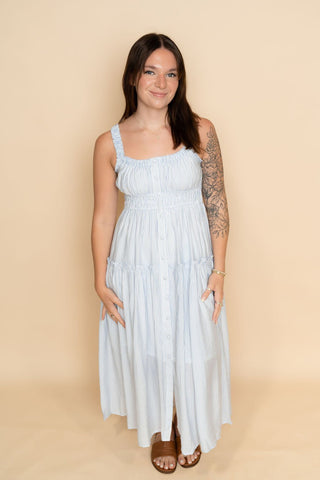 Juniper Striped Midi Sun Dress - Blue - Wild Lavender Boutique