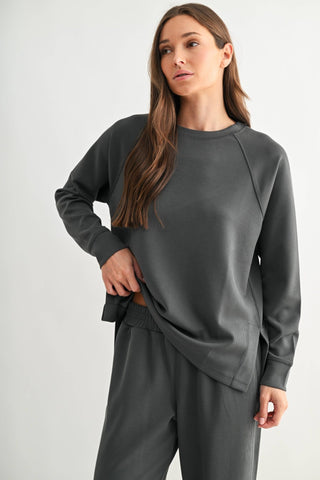 Lacy Luxe Sand Wash Rib Raglan Tee - Wild Lavender Boutique