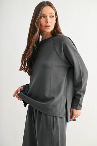 Lacy Luxe Sand Wash Rib Raglan Tee - Wild Lavender Boutique