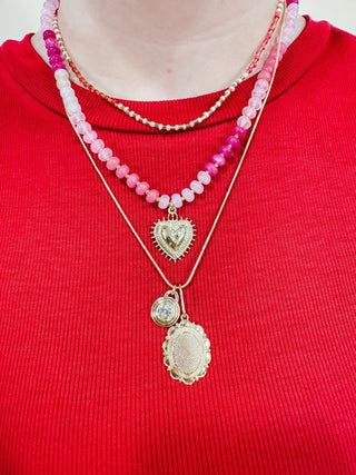 Layered Beaded and Pendant Necklace Set with Gold Accents – Heart and Charm Detail - Wild Lavender Boutique