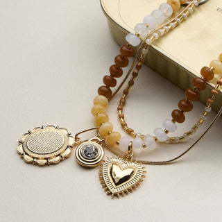 Layered Beaded and Pendant Necklace Set with Gold Accents – Heart and Charm Detail - Wild Lavender Boutique