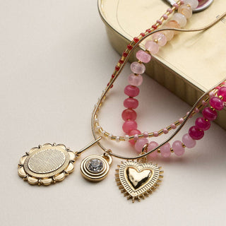 Layered Beaded and Pendant Necklace Set with Gold Accents – Heart and Charm Detail - Wild Lavender Boutique