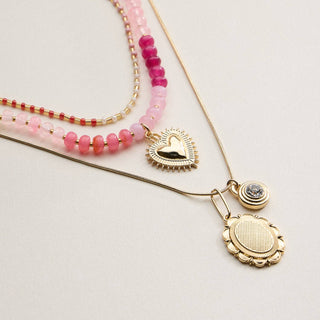 Layered Beaded and Pendant Necklace Set with Gold Accents – Heart and Charm Detail - Wild Lavender Boutique