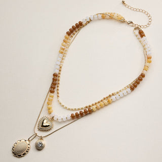 Layered Beaded and Pendant Necklace Set with Gold Accents – Heart and Charm Detail - Wild Lavender Boutique