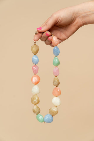 Light Pink, Blue, White, and Brown Acrylic Stone 16" - 18" Necklace - Wild Lavender Boutique