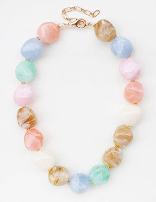Light Pink, Blue, White, and Brown Acrylic Stone 16" - 18" Necklace - Wild Lavender Boutique