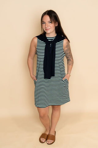 Lilian Navy Striped Mini Dress - Wild Lavender Boutique