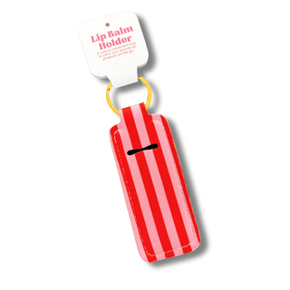 Lip Balm Keychain Holder - Pink & Red Stripes - Wild Lavender Boutique