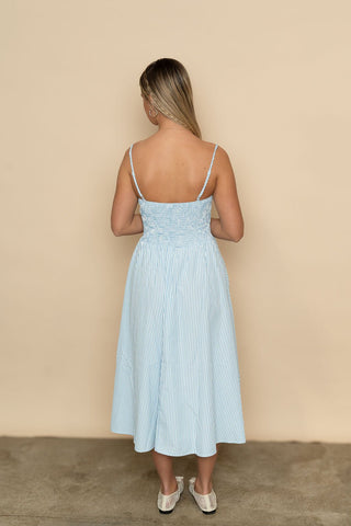 Mallory Striped Midi Dress - Blue - Wild Lavender Boutique