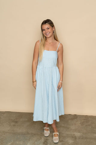 Mallory Striped Midi Dress - Blue - Wild Lavender Boutique