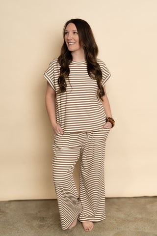 Maren Striped Rib Top and Pants Lounge Set - Wild Lavender Boutique