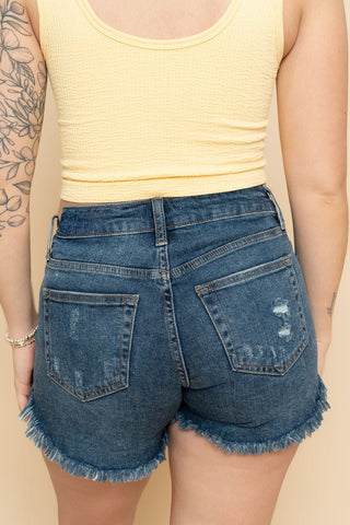 Marissa Curved Fray Hem Short - Medium Wash - Wild Lavender Boutique