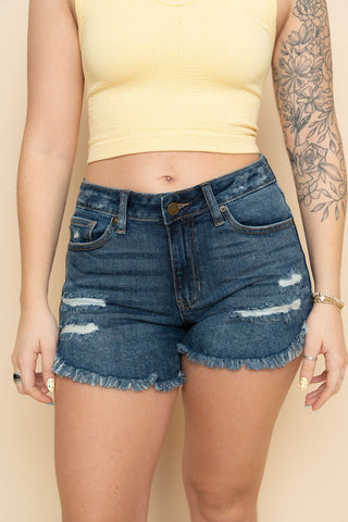 Marissa Curved Fray Hem Short - Medium Wash - Wild Lavender Boutique