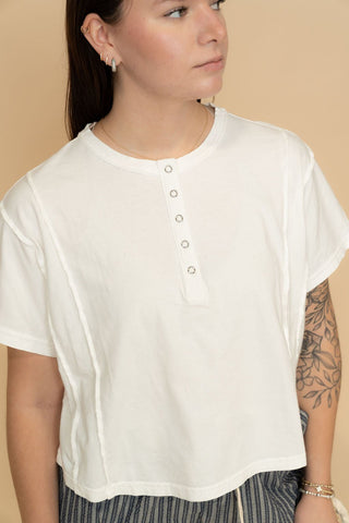 Mel Short Sleeve Knit Henley - Wild Lavender Boutique