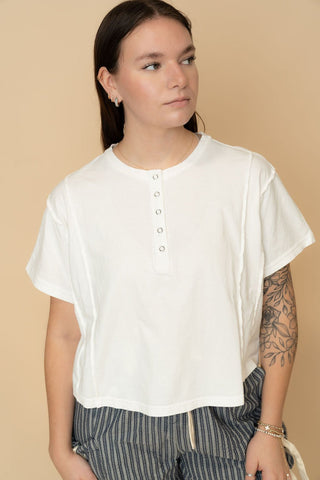 Mel Short Sleeve Knit Henley - Wild Lavender Boutique