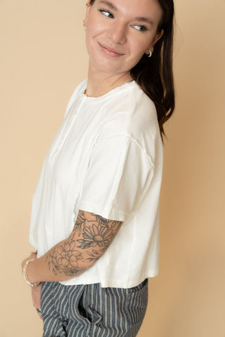 Mel Short Sleeve Knit Henley - Wild Lavender Boutique