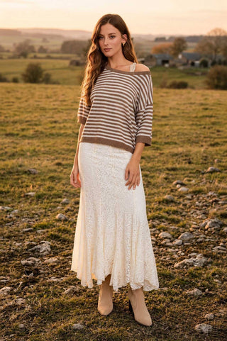 Melissa Striped Short Sleeve Sweater - Brown - Wild Lavender Boutique