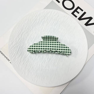 Minimalist Green White Gingham Check Hair Claw - Wild Lavender Boutique