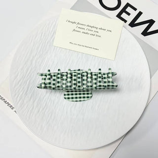 Minimalist Green White Gingham Check Hair Claw - Wild Lavender Boutique