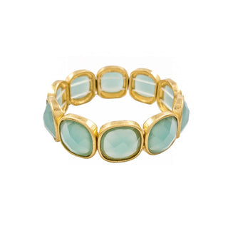 Mint Opal Square Stone and Gold Stretch Bracelet - Wild Lavender Boutique