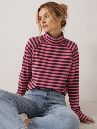 Monika Mock Neck Striped Oversized Long Sleeve Tee - Wild Lavender Boutique