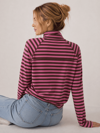 Monika Mock Neck Striped Oversized Long Sleeve Tee - Wild Lavender Boutique