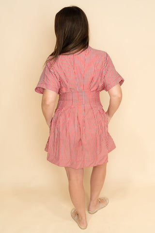 Monroe Pleated Striped Shirt Dress - Red - Wild Lavender Boutique