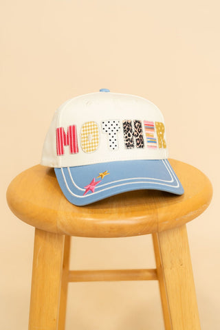 Mother Patchwork Trucker Hat - Cream/Blue - Wild Lavender Boutique